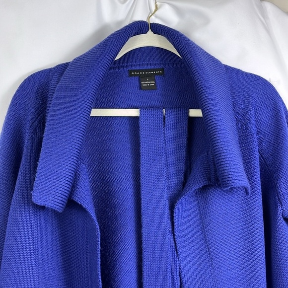 Grace Elements flared merino wool 3/4 sleeve cardigan belt closure Sz L - Picture 5 of 10